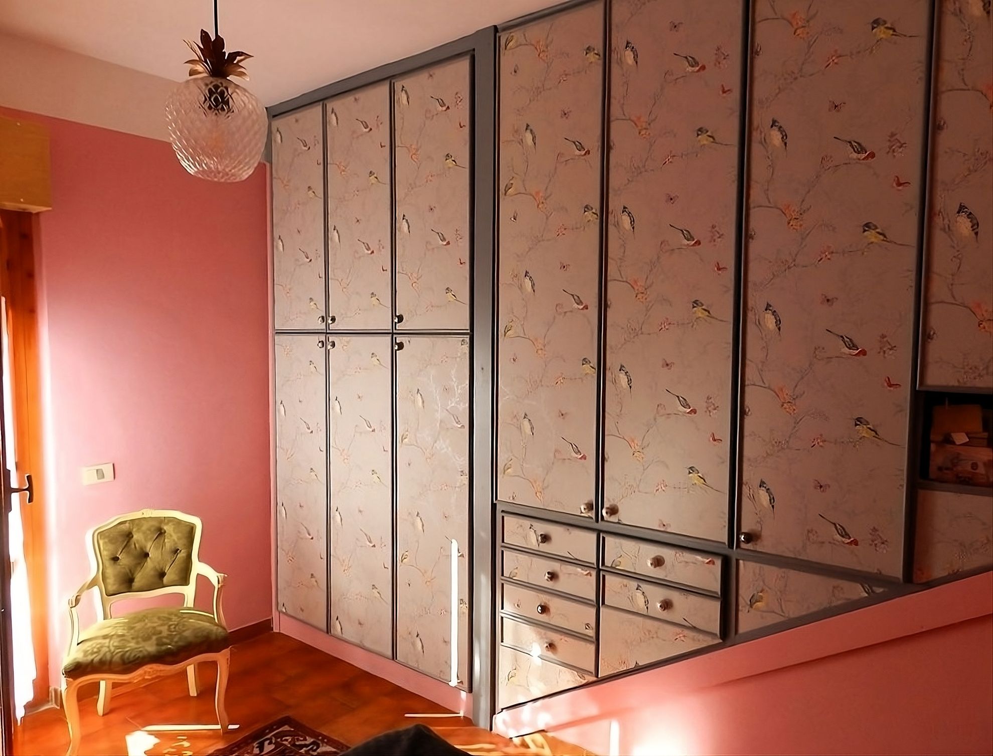 wallpapered-wardrobe-bird-pattern