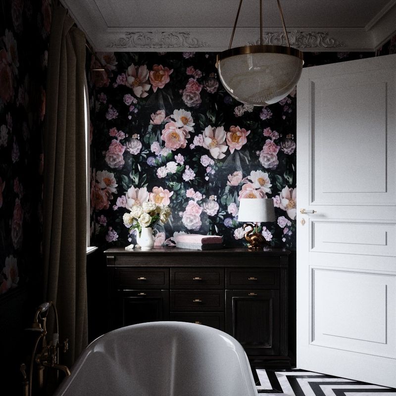 CGI-Maximalismus-Badezimmerdesign-Projekt, inspiriert von Archdigest\n\n#cgi\n#3d\n#eclecticinterior