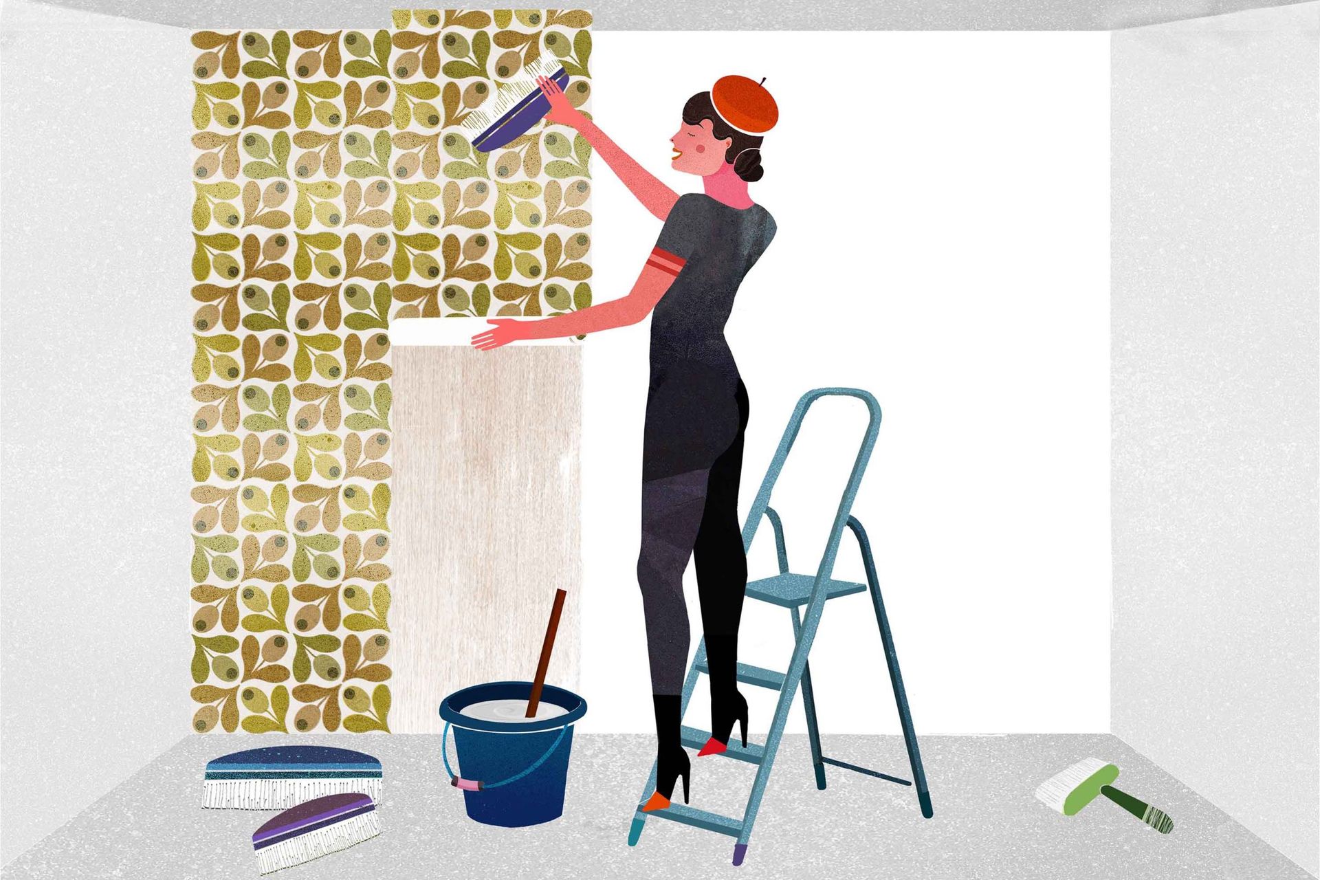 Como-colocar-papel-pintado-tejido-no-tejido-Colocar-las-tiras-de-papel-pintado-en-la-pared